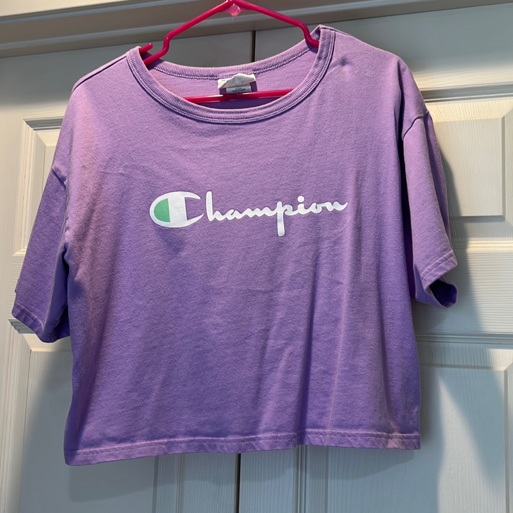 Purple cropped champion shirt size large